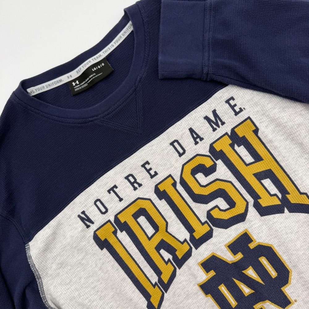 Under Armour Mens Notre Dame Fighting Irish Thermal Shirt Navy Gray Large LG